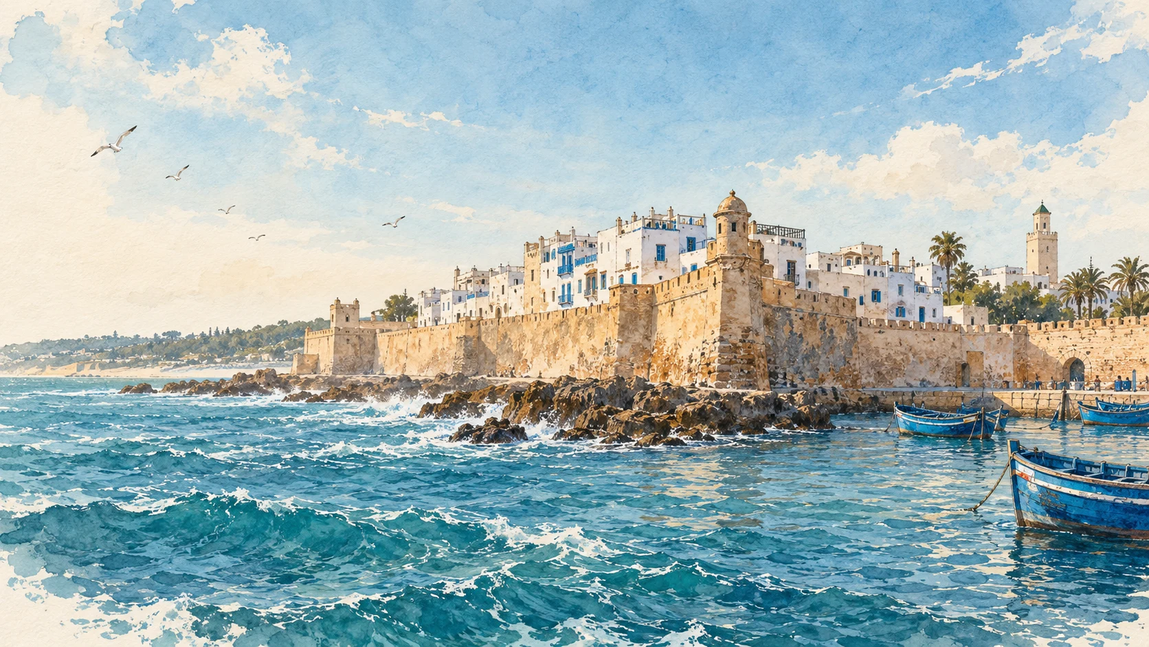 Artistic interpretation of Essaouira without depicting completed future projects